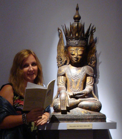 Maja Trochimczyk with Seated Buddha from Burma, Pacific Asia Museum, September 2009