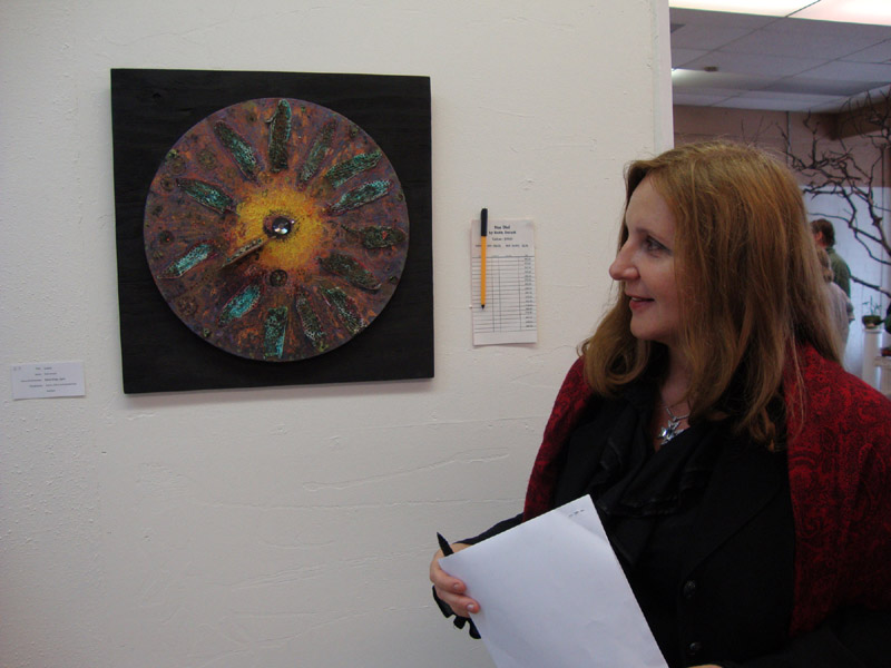 At Healing from the Ashes exhibition, with Sundial by Ruth Dutoit